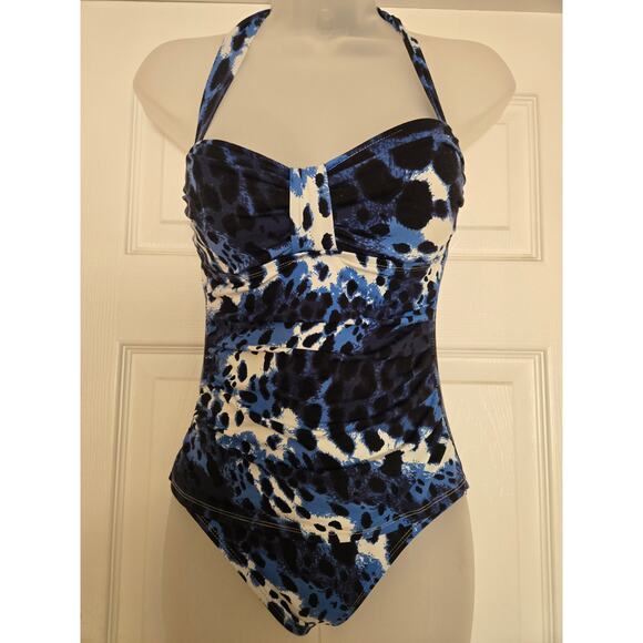Tommy Bahama 1 PC Blue Animal Leopard Print Tankini Style Swimsuit, Small - Picture 1 of 7